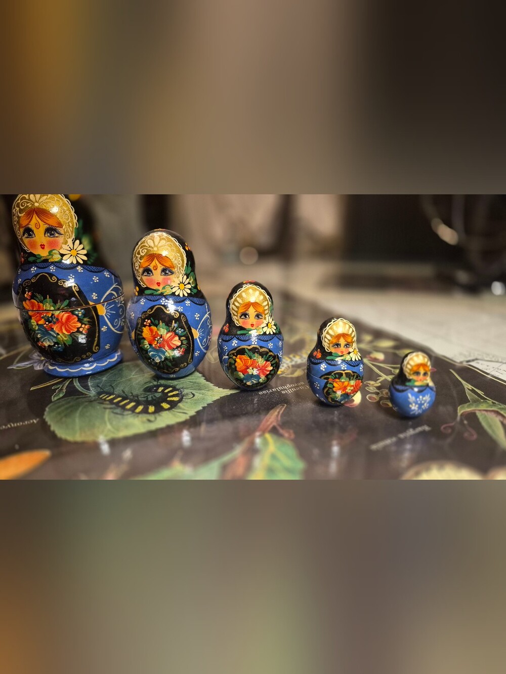 Traditional Blue Russian Nesting Dolls (Matryoshka) - Hand-Painted Set